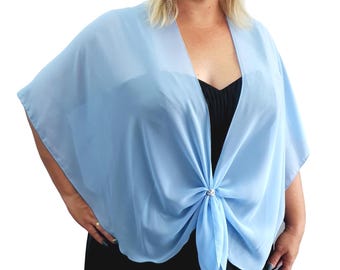 Abendkleid-Wickelkleid, Stola, transparenter Chiffon-Umhang mit Ring-Accessoire-Set, Geschenk für Sie (Himmelblau)