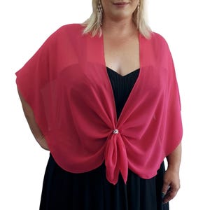 Bridesmaids Wrap Cover Up Evening Gown Shawl Sheer Chiffon Cape with Scarf Ring Accessory Set Gift for Her (Hot Pink)
