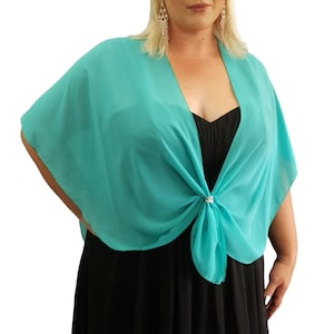 Chiffon Cape Evening Dress Shawl Wrap Sheer Cover Up with Scarf Ring Accessory Set Gift for Her (Jade)
