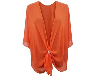 Evening Dress Shawl Wrap. Sheer Chiffon Cape and Scarf Ring Set (Orange) by eXcaped