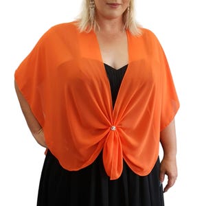 Chiffon Cape Evening Dress Shawl Wrap Sheer Cover Up Capelet with Scarf Ring Accessory Set Gift for Her (Orange)