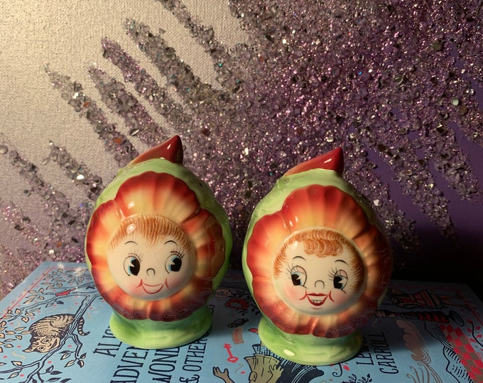 PY Japan Anthropomorphic Kitschy Flower Girls Salt and Pepper Etsy
