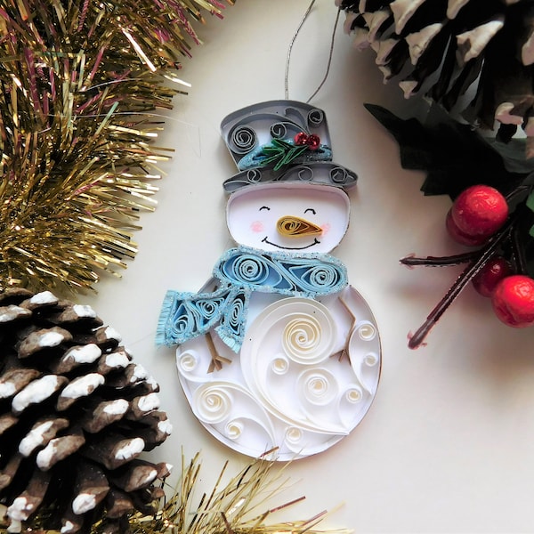 Snowman Light Blue and Silver-Full Back-Quilled Paper Art