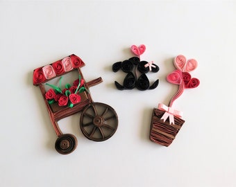 Valentines Themed Magnets- Quilled Paper Art