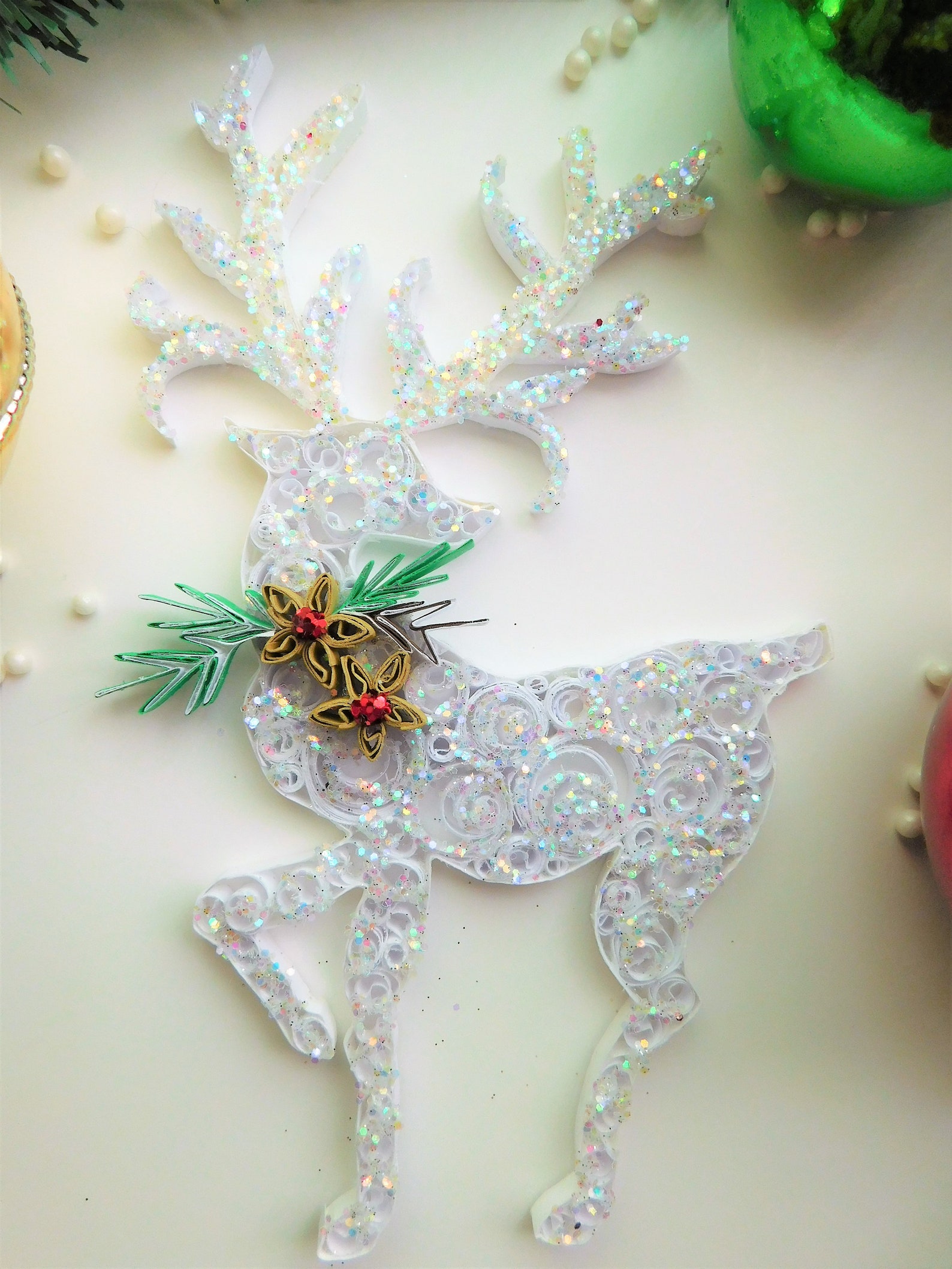 White Deer Quilled Christmas Ornament Etsy