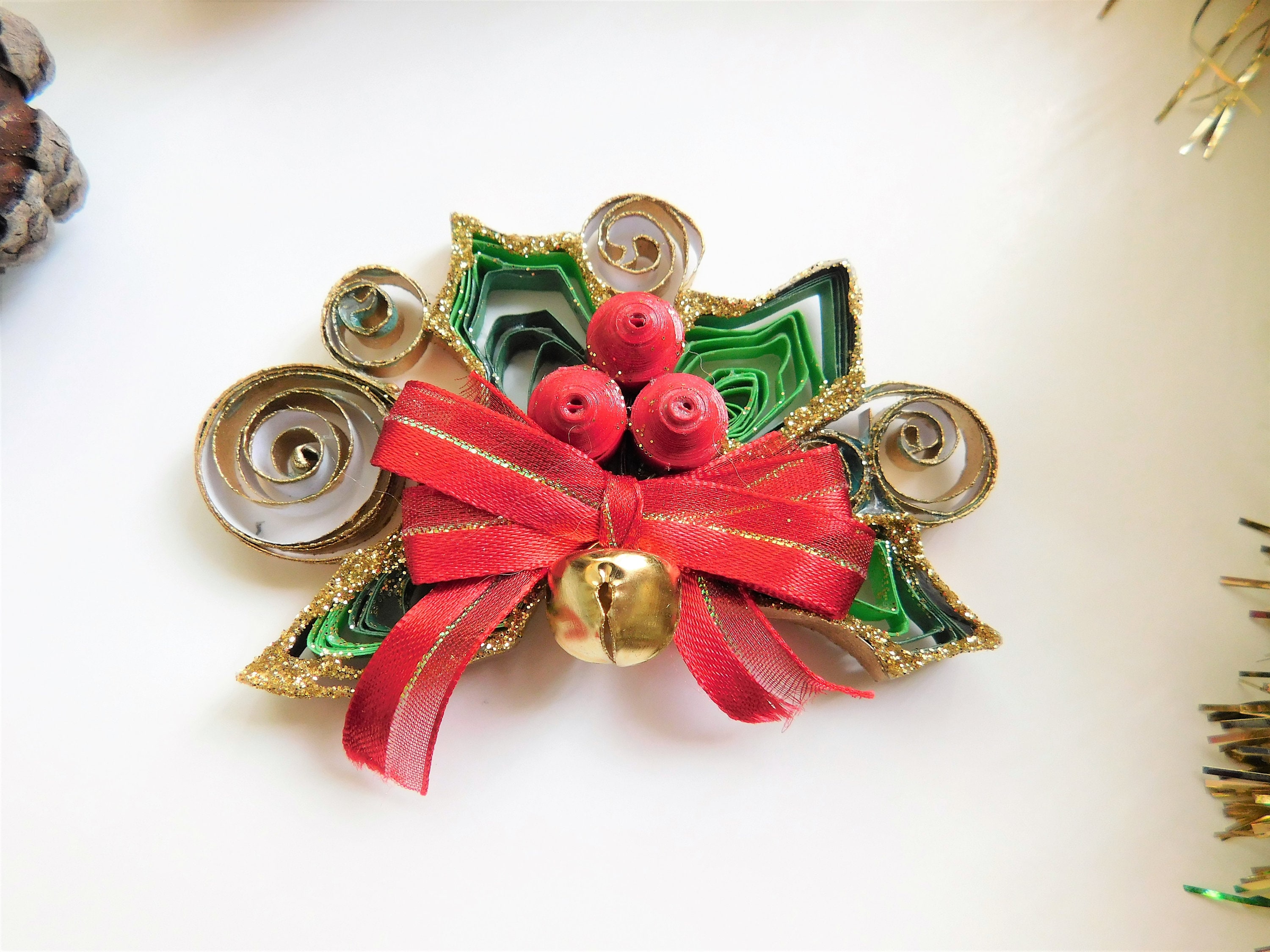Holly Quilled Christmas Ornament Etsy