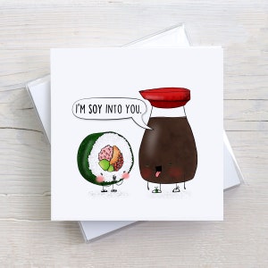 Soy into You Card, Valentines Day Cards, Valentines Day Card, Pun Cards, Funny Valentines Day Card, Anniversary Card, Food Pun, Love Card