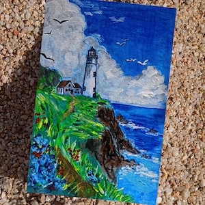 Petit tableau, carte postale, sur papier, peinture originale, peinture acrylique, dessin acrylique la plage, la mer, le paradis, le rêve, la peinture sur table