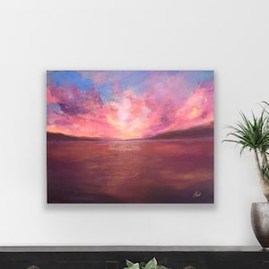 Ocean sunset painting, seascape painting, for sunset lover, Original Acrylic Painting on Canvas, Seascape