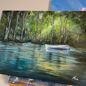 Lake painting Landscape painting Forest painting Peaceful painting acrylic original painting on canvas BC Canada