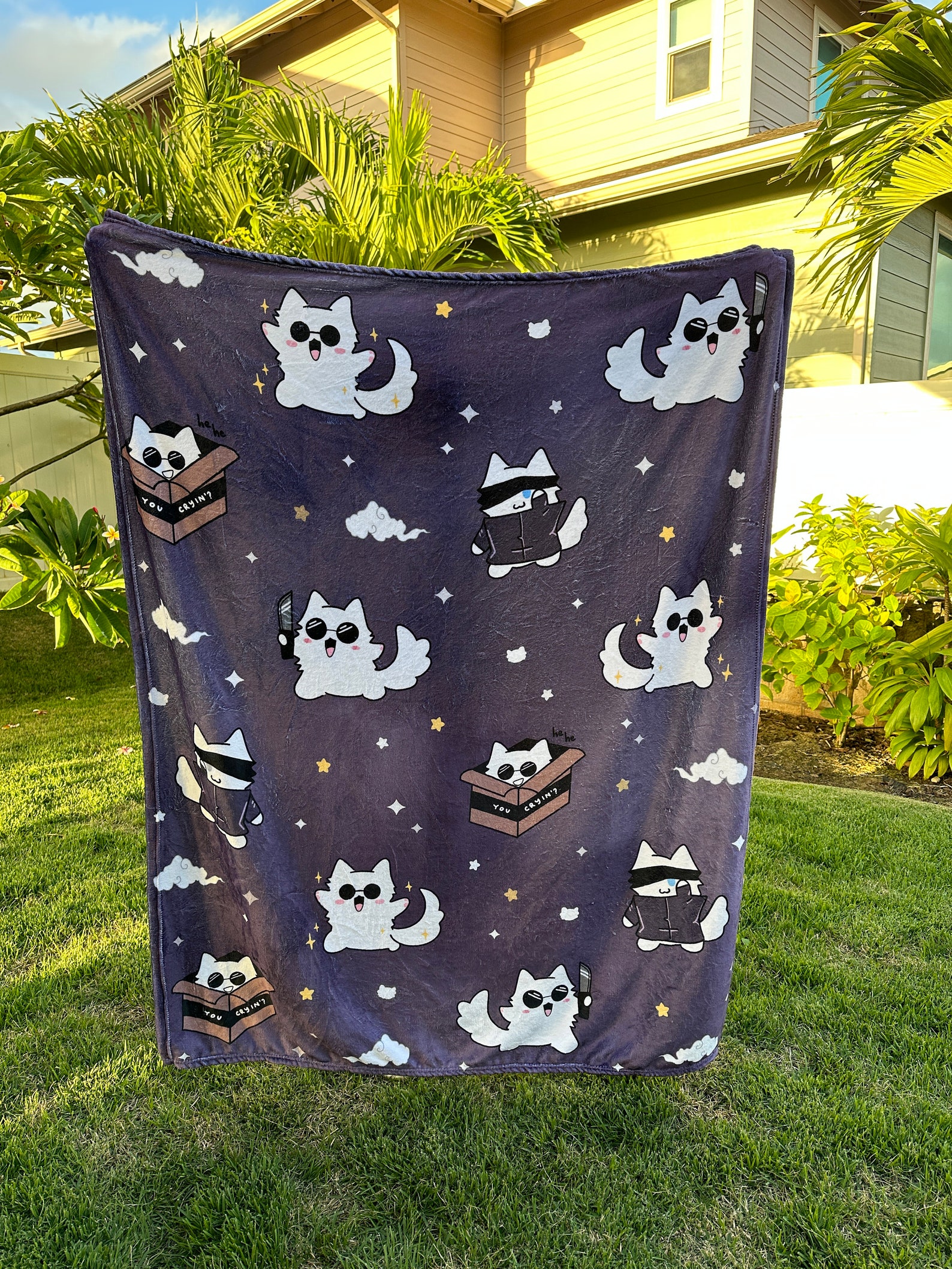 Sorcerer Cat Fleece Blanket SMALL Kawaii Blanket Cute Blanket Throw
