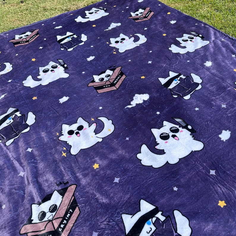 Gojo Cat Fleece Blanket large Kawaii Blanket Cute Blanket Throw Blanket