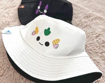 Cappello da pescatore reversibile con ricamo Spirit / Cappello in cotone con stampa kawaii anime