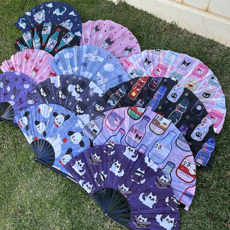 Frog Rave Fan Kawaii Soju Satin Festival Fan | Large Rave Fan - Etsy