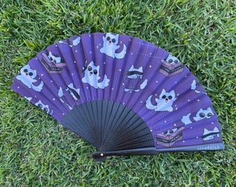 Sorcerer Cat Mini Fan | Anime JJK Design, Bamboo & Satin