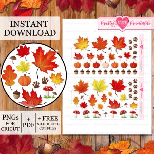 HERBSTBLÄTTER Druckbare Planner Aufkleber/Pfotenabdrücke/Kürbis/Herbst/Pilz/Ahorn/Saisonal/Happy Planner/Silhouette/Cricut Cut Dateien