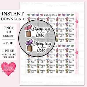 Einkaufs Liste Druckbare Planer Aufkleber Einkaufstasche Funktionale Symbol Aufkleber Tiny Digital Script Aufkleber Silhouette & Cricut Dateien