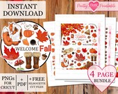 Cozy Fall Printable Planner Sticker Bundle Autumn Themed Bujo Sticker Cute Pumpkin Aesthetic Bullet Journal Silhouette Cricut Png Cut File
