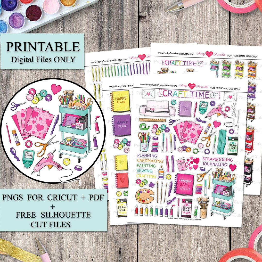 ARTS AND CRAFTS Printable Planner Stickers Bundle/craft Cart/cutting