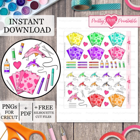 CONSTRUCTION PAPER Printable Planner Stickers/Craft Glue/Hot Glue Gun/Glitter Glue/Stick Glue/Crafting/Scrapbook/Silhouette/Cricut Cut files