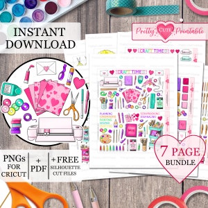 ARTS AND CRAFTS Printable Planner Stickers Big Bundle/Craft Cart/Cutting Machine/Washi/Happy Planners/Scissors/Silhouette/Cricut Cut files