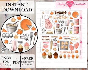 PEGATINAS PARA HORNEAR Pegatinas de Planificador Imprimibles/Galletas de Otoño Cupcakes Pegatinas de Cocina/Planificador Feliz/Pegatinas Digitales/Silueta/Archivos Cricut Cut