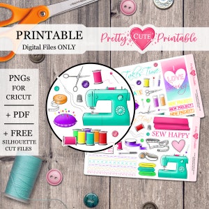 SEWING STICKERS Printable Planner Stickers/Decorative Cute Crafty Hobby Themed HP/Happy Planner/Digital Sticker/Silhouette/Cricut Cut files
