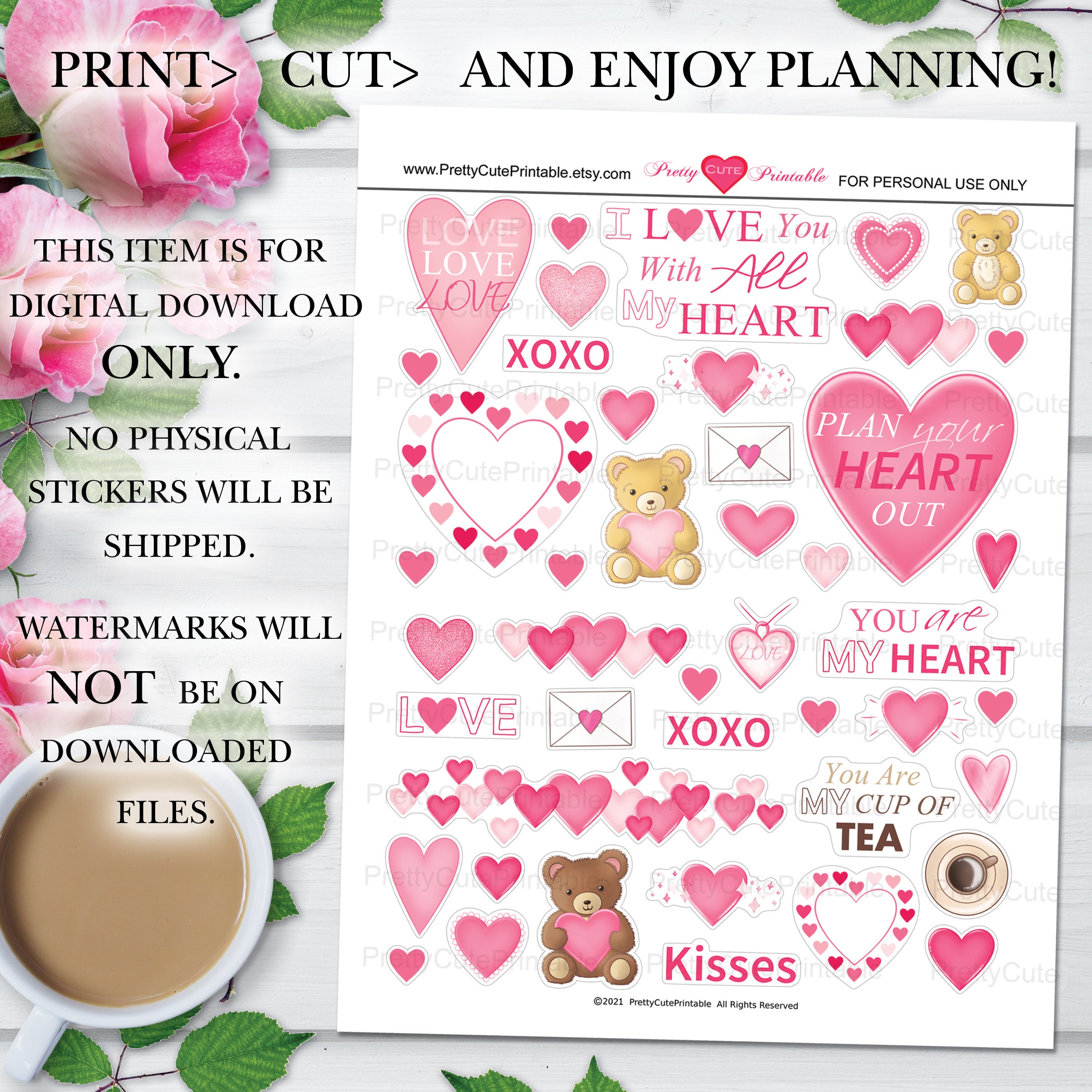 Printable Planner Stickersmini Hearts Stickers Deco Cute -  in