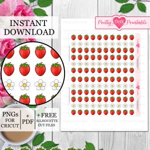 MINI FRESA Pegatinas imprimibles del planificador, Flores, Pegatinas de frutas pequeñas, Flores diminutas, Cottagecore, Planificador feliz, Silueta, Archivos de corte Cricut