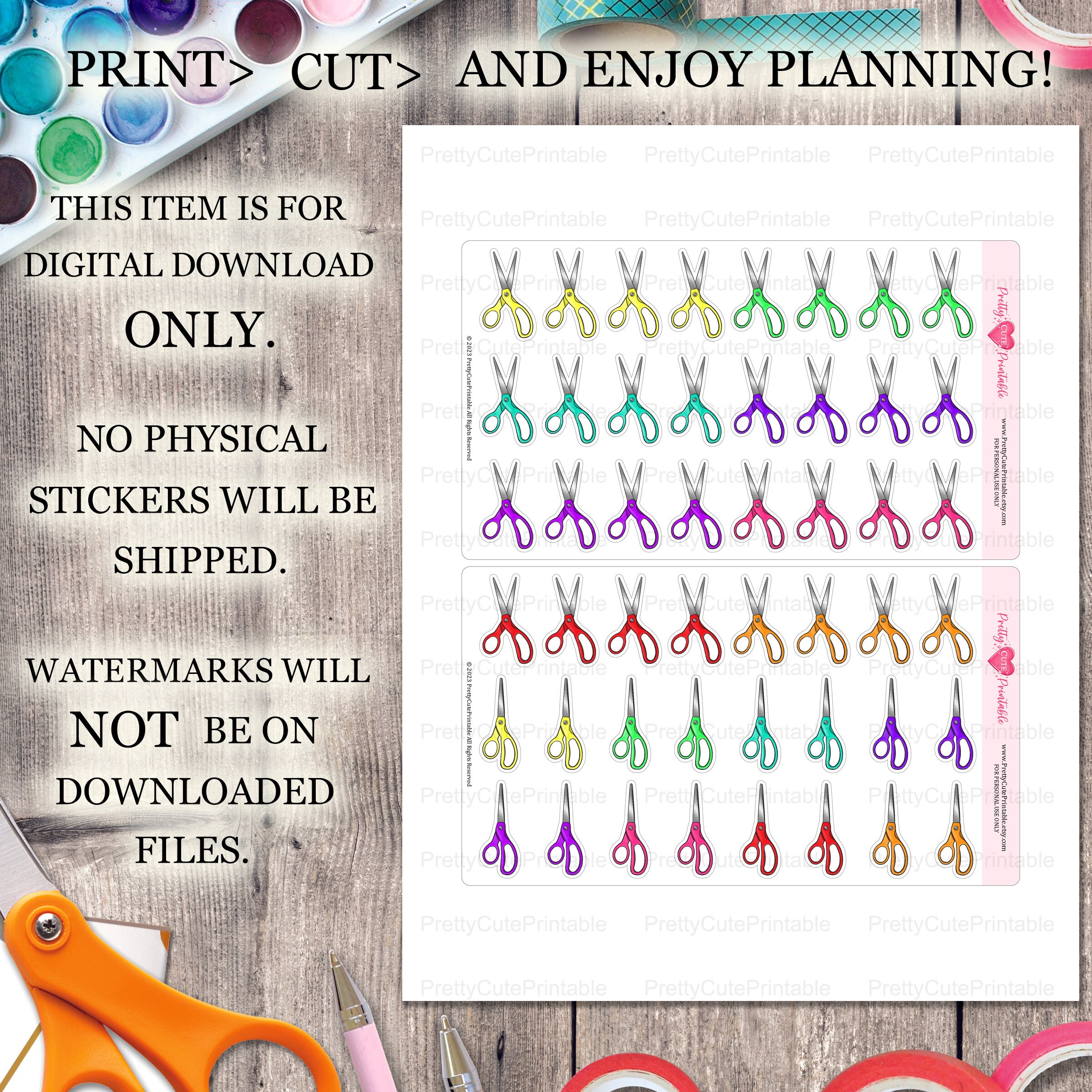 Sticky Note Design Scissors SCISSORS Printable Planner Stickers/open Scissors/scrapbooking/crafting ...