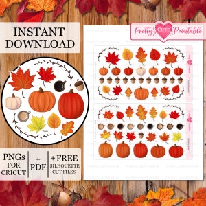 Planificateur imprimable citrouille autocollants/feuilles d'automne/café/automne sur le thème/mini citrouille/glands/saisonnier/Happy Planner/silhouette/fichiers Cricut Cut