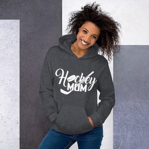 Hockey Mom Hoodie Sweatshirt Gray and White - Hockey Mom Shirt