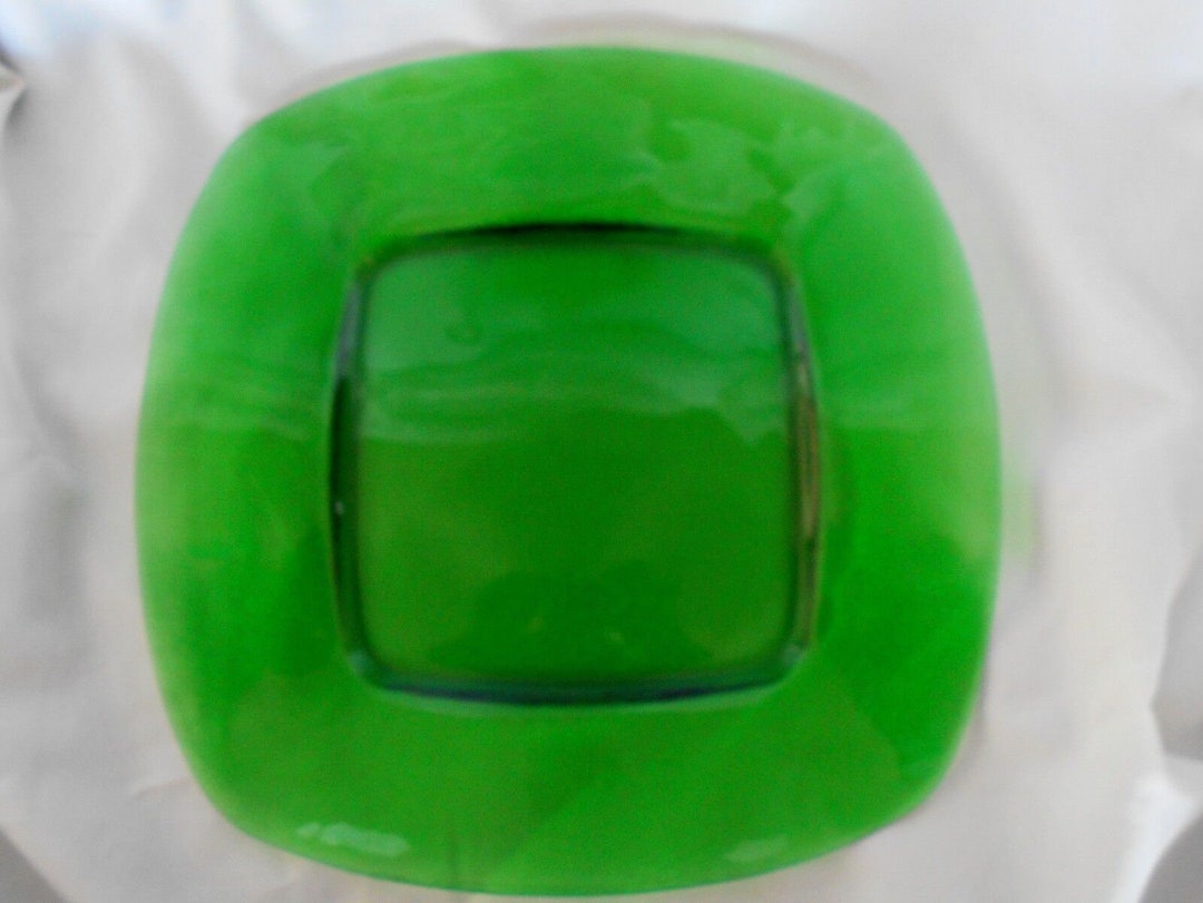 Beautiful Collectible Vintage Large 14 1/2 Dark Green Glass Square