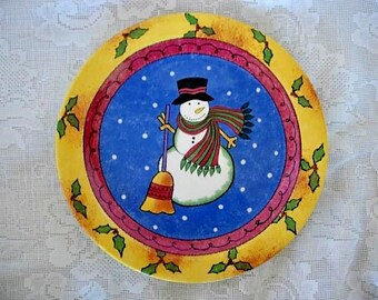 Collectible Vintage SANGO Sweet Shoppe Christmas SNOWMAN Salad / Dessert Plate - Designed by Sue Zipkin  - Estate Item