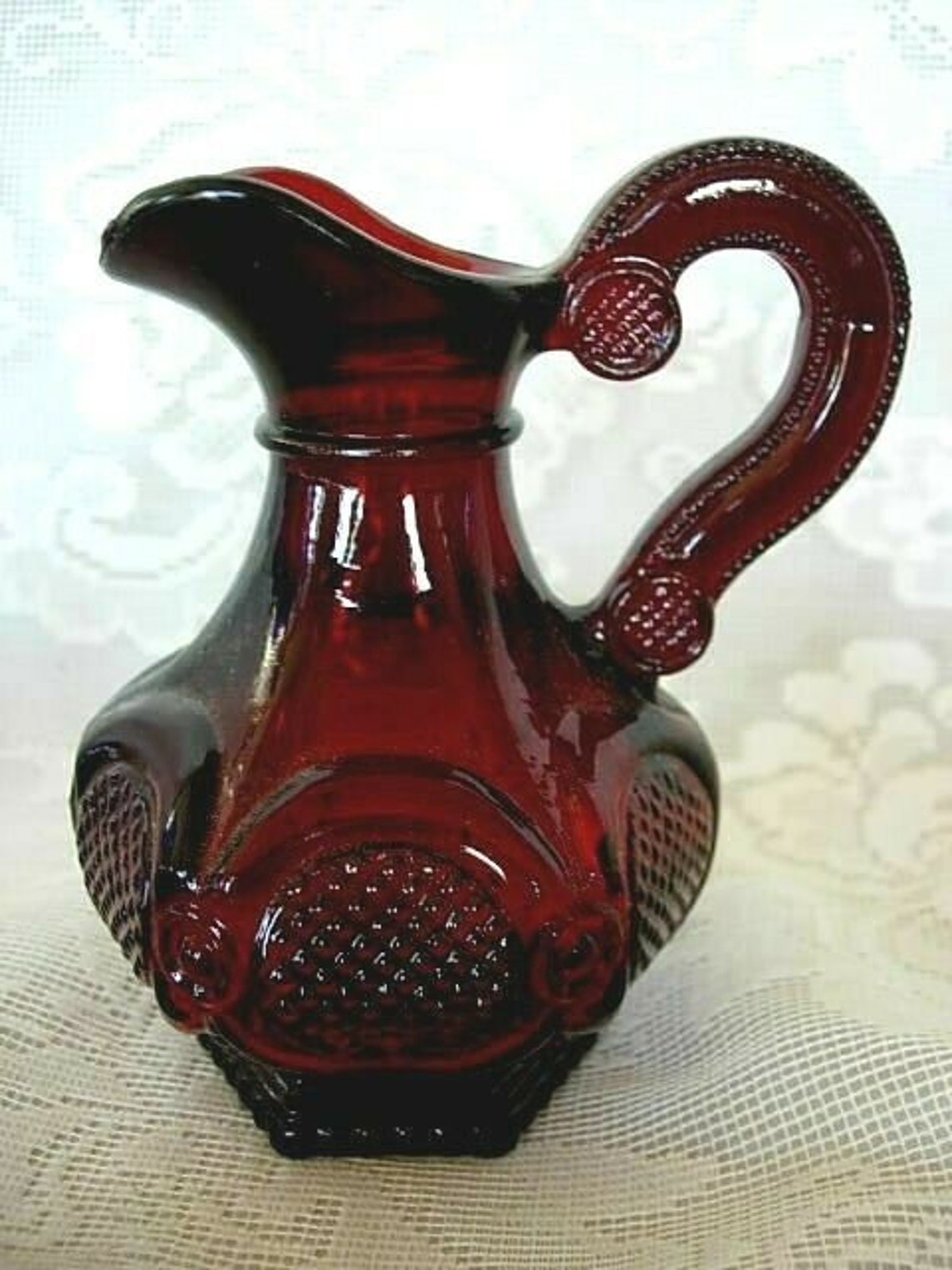 Collectible Vintage Ruby Red Heavy Pressed Glass Cruet Bottle Etsy