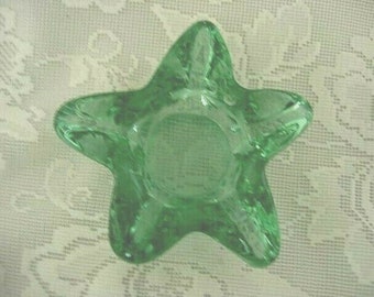 Collectible Vintage Solid Sage Green Blown Art Glass Star Shaped Tealight / Votive - Estate Item