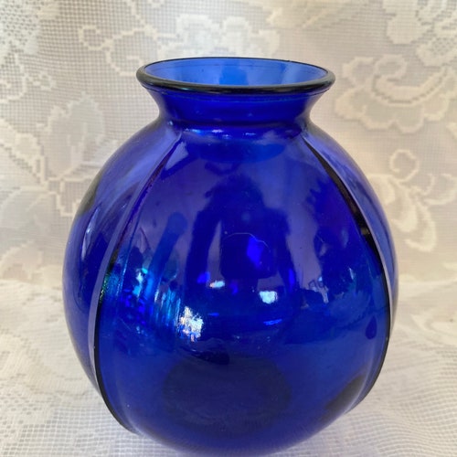 Vintage Collectible COBALT BLUE Pressed Glass VASE Unusual Etsy
