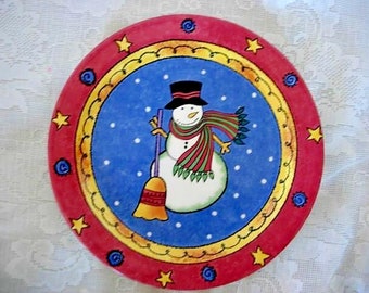 Collectible Vintage SANGO Sweet Shoppe Christmas SNOWMAN Salad / Dessert Plate - Designed by Sue Zipkin  - Estate Item