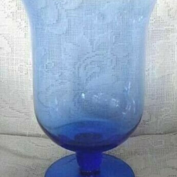 Collectible Vintage Light COBALT BLUE Blown Glass Footed Tealight / Hurricane / Votive / VASE - Estate Item