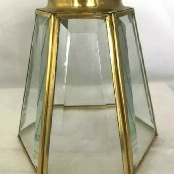 Collectible Vintage Brass & Beveled Glass Lamp / Ceiling Fan Light Globe / Shade - Estate Item