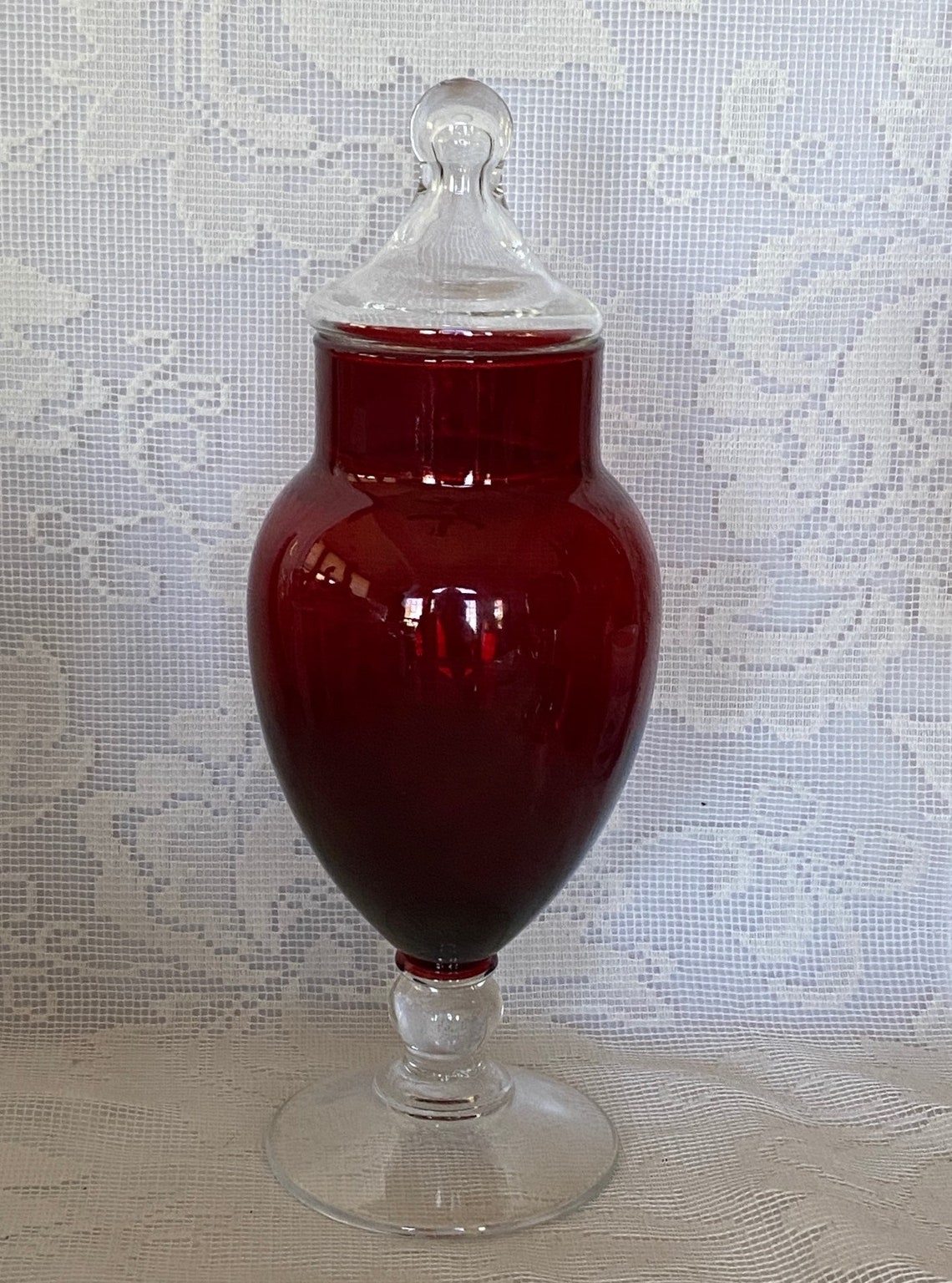 Collectible Vintage RUBY RED GLASS Footed Apothecary Jar W/lid Etsy