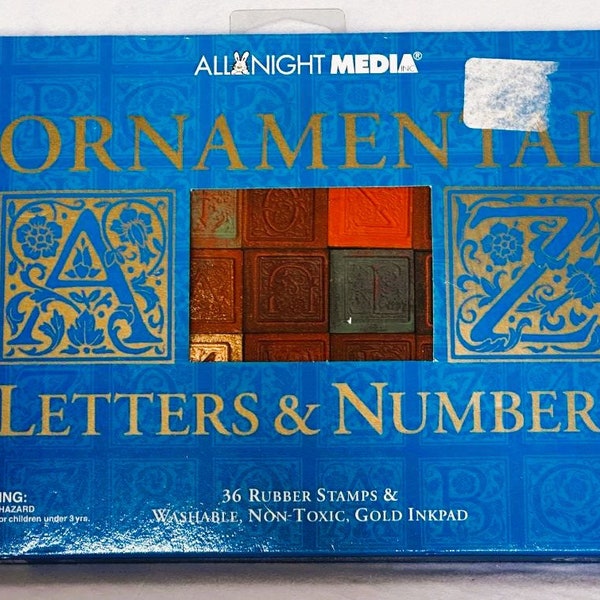 Vintage Set of 36 All Night Media Ornamental  LETTERS & NUMBERS 1"X1" Rubber STAMPS - Without Ink Pad - Estate Item