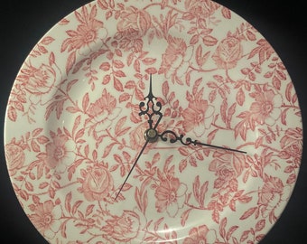 Staffordshire Collectible CHURCHILL ENGLAND Red/Pink Rose/Peony Chintz Ceramic Plate Wall Clock - NEW