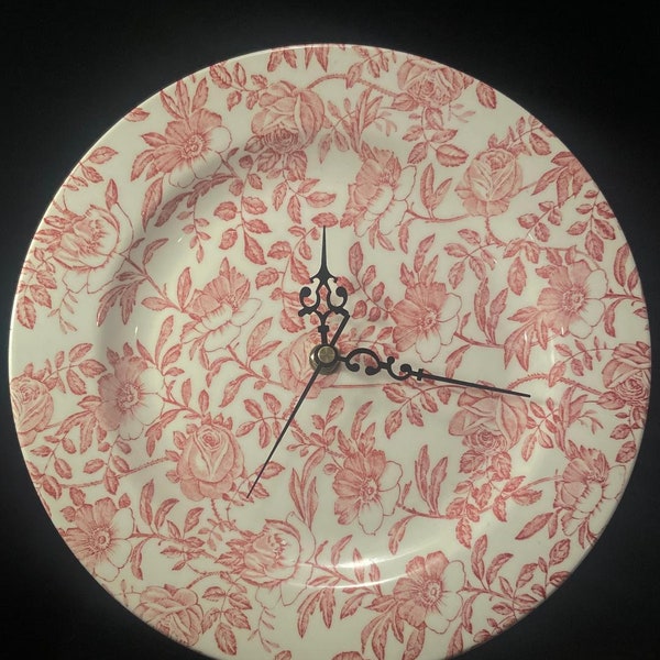 Staffordshire Collectible CHURCHILL ENGLAND Red/Pink Rose/Peony Chintz Ceramic Plate Wall Clock - NEW