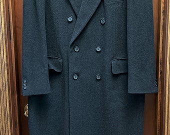 Vintage CHRISTIAN AUJARD CASHMERE Blend Black Business Dress Over Coat - Men's Extra Large / X L - Excellent Condition