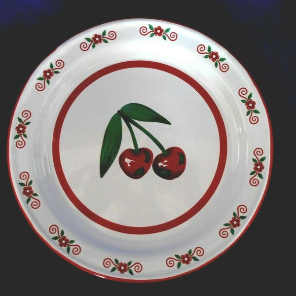 Unusual Collectible Vintage White Enamelware Red Cherries Tin Ware / Tinware Plate - Estate Item