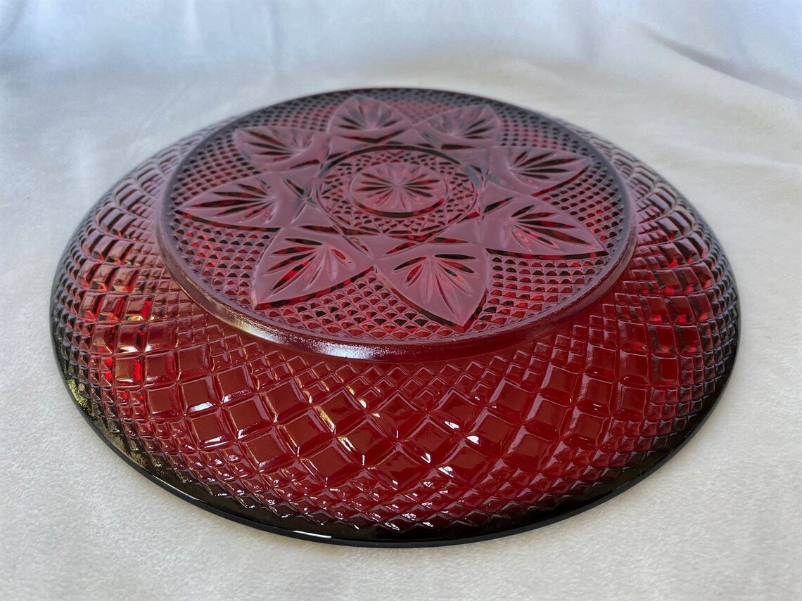 Collectible Vintage Large Ruby Red Pressed Glass 8 Plate Etsy