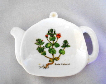 Collectible Vintage SCARLET PIMPERNEL Teapot Shaped Ceramic Teabag / Tea Bag Caddy / Holder - Estate Item