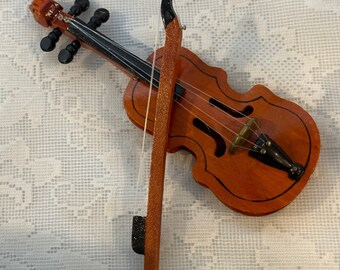 Collectible Vintage Miniature Wood VIOLIN / Viola / CELLO / Bass w/BOW - Estate Item