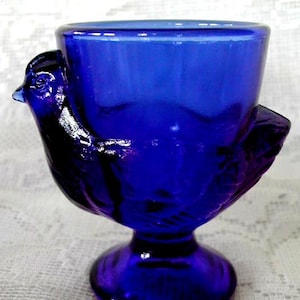 Vintage Collectible Cobalt Blue Glass Chicken / Hen Egg Cup - Made in France - Estate Item